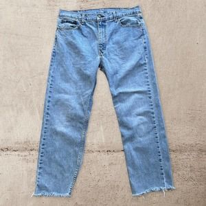 Mens Levis 505 Original Straight Fit Denim Jeans Frayed Size 38x30 (36x28)